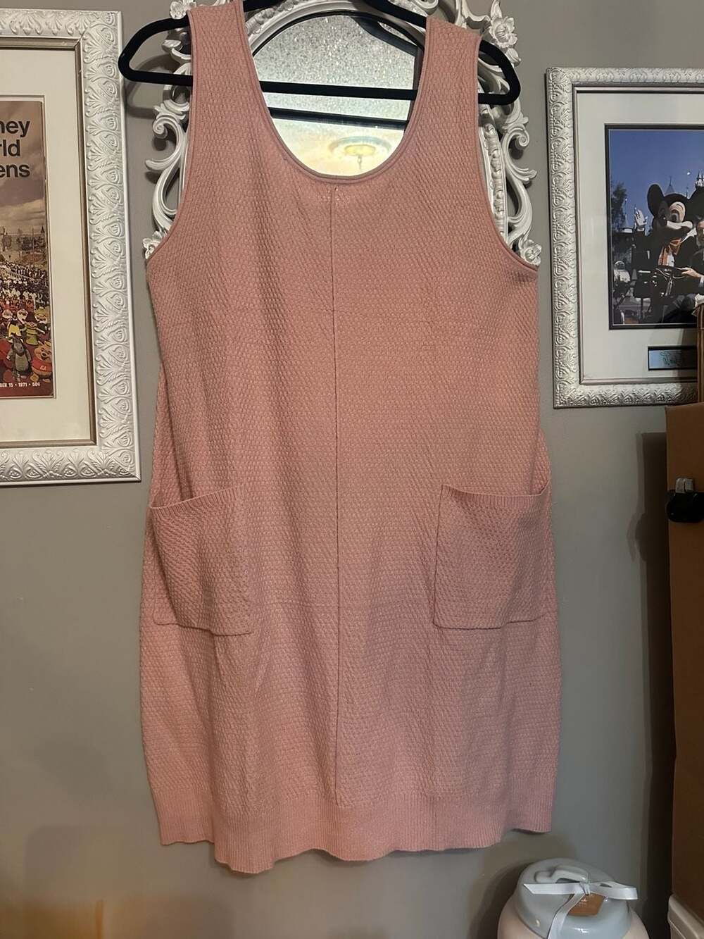 Wiholl Women's Sleeveless Textured Knit Tank Dress with Front Pockets